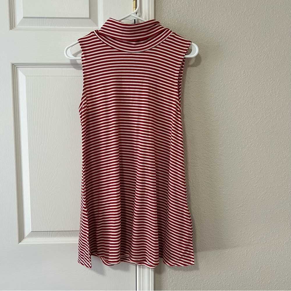 Hem & Thread Red White Striped Sleeveless Mock Neck Dress Size Medium